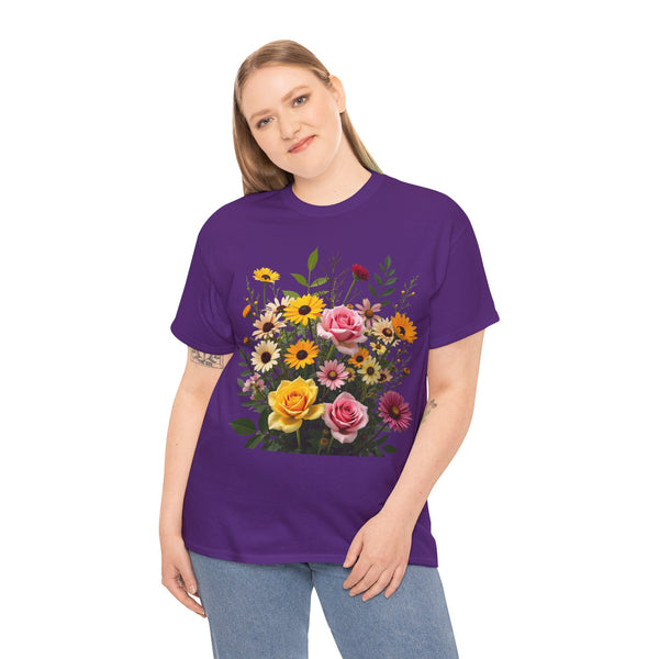 Wildflowers and Pink & Yellow Roses, Graphic T-Shirts for Women, Floral Shirt, Womens Short Sleeve, Ladies Graphic Tees #5150TTS