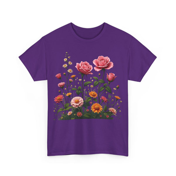 Wildflowers and Pink Roses, Graphic T-Shirts for Women, Floral Shirt, Womens Short Sleeve, Ladies Graphic Tees #5013TTS