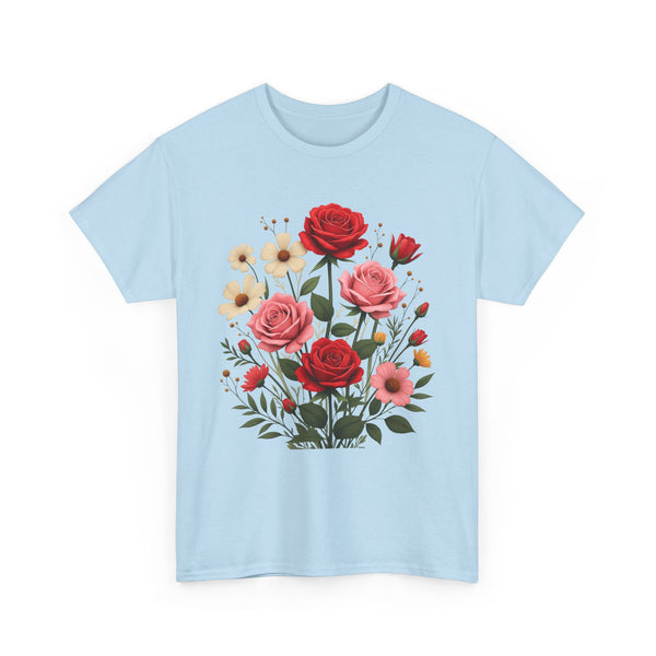 Wildflowers and Pink & Red Roses, Graphic T-Shirts for Women, Floral Shirt, Womens Short Sleeve, Ladies Graphic Tees #5134TTS