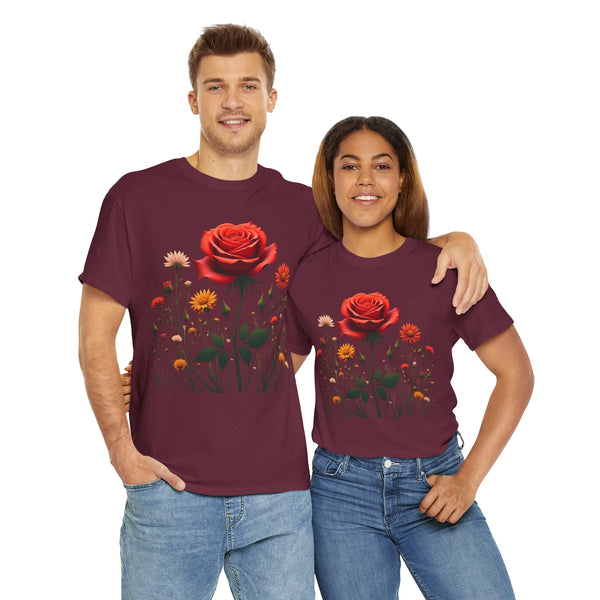 Wildflowers and a Red Rose, Graphic T-Shirts for Women, Floral Shirt, Womens Short Sleeve, Ladies Graphic Tees #5007TTS