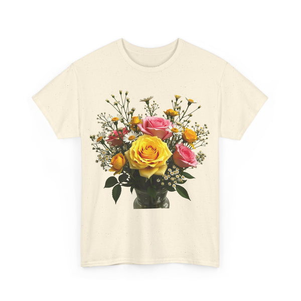 Wildflowers and Pink & Yellow Roses, Graphic T-Shirts for Women, Floral Shirt, Womens Short Sleeve, Ladies Graphic Tees #5143TTS