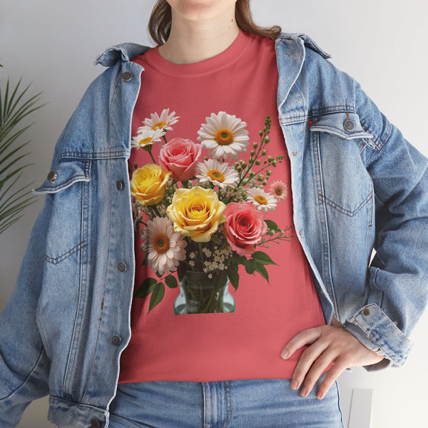 Wildflowers and Pink & Yellow Roses, Graphic T-Shirts for Women, Floral Shirt, Womens Short Sleeve, Ladies Graphic Tees #5136TTS