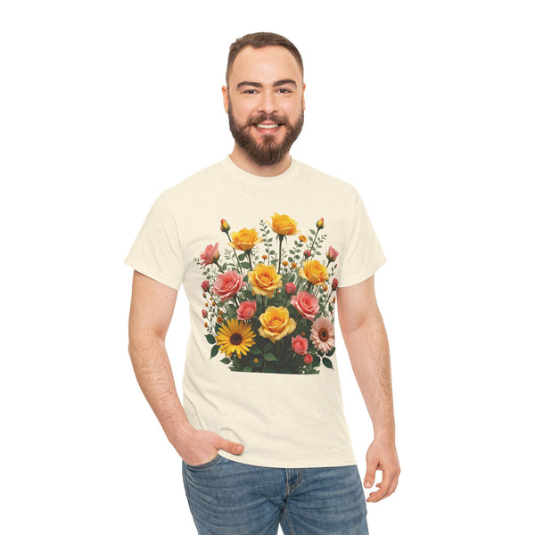 Wildflowers and Pink & Yellow Roses, Graphic T-Shirts for Women, Floral Shirt, Womens Short Sleeve, Ladies Graphic Tees #5141TTS