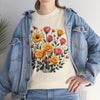 Wildflowers and Pink & Yellow Roses, Graphic T-Shirts for Women, Floral Shirt, Womens Short Sleeve, Ladies Graphic Tees #5139TTS