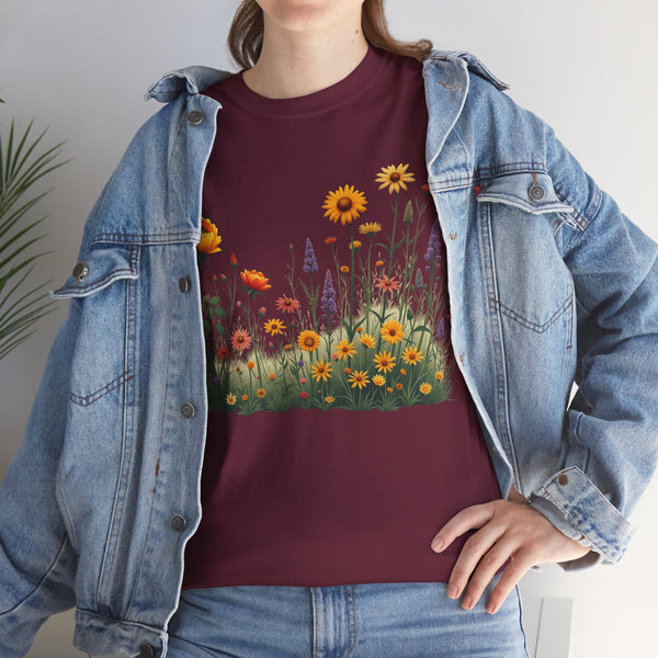 Wildflowers and Yellow Roses, Graphic T-Shirts for Women, Floral Shirt, Womens Short Sleeve, Ladies Graphic Tees #5028TTS