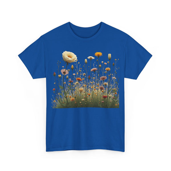 Wildflowers and White Roses, Graphic T-Shirts for Women, Floral Shirt, Womens Short Sleeve, Ladies Graphic Tees #5041TTS