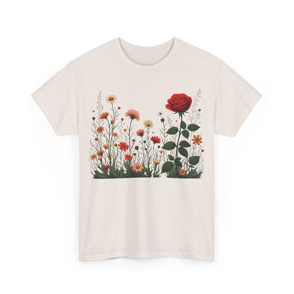 Wildflowers and a Red Rose, Graphic T-Shirts for Women, Floral Shirt, Womens Short Sleeve, Ladies Graphic Tees #5008TTS