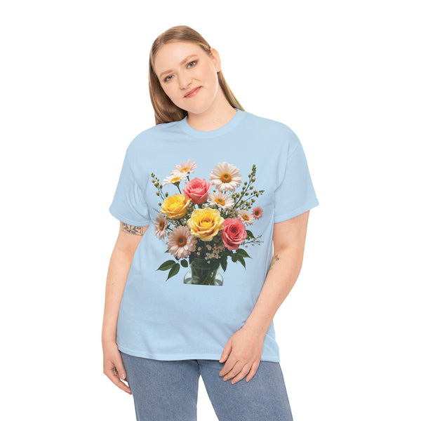 Wildflowers and Pink & Yellow Roses, Graphic T-Shirts for Women, Floral Shirt, Womens Short Sleeve, Ladies Graphic Tees #5136TTS