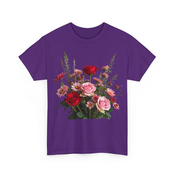 Wildflowers and Red & Pink Roses, Graphic T-Shirts for Women, Floral Shirt, Womens Short Sleeve, Ladies Graphic Tees #5132TTS