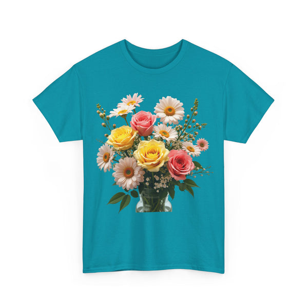 Wildflowers and Pink & Yellow Roses, Graphic T-Shirts for Women, Floral Shirt, Womens Short Sleeve, Ladies Graphic Tees #5136TTS