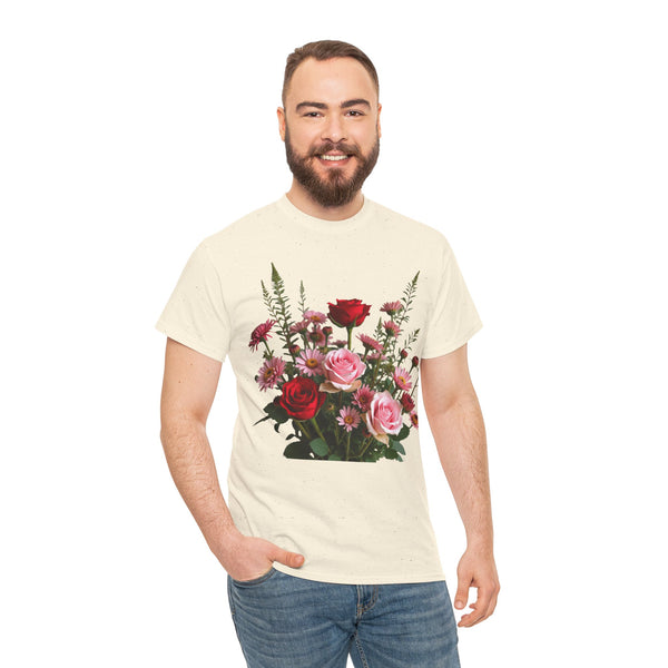 Wildflowers and Red & Pink Roses, Graphic T-Shirts for Women, Floral Shirt, Womens Short Sleeve, Ladies Graphic Tees #5132TTS