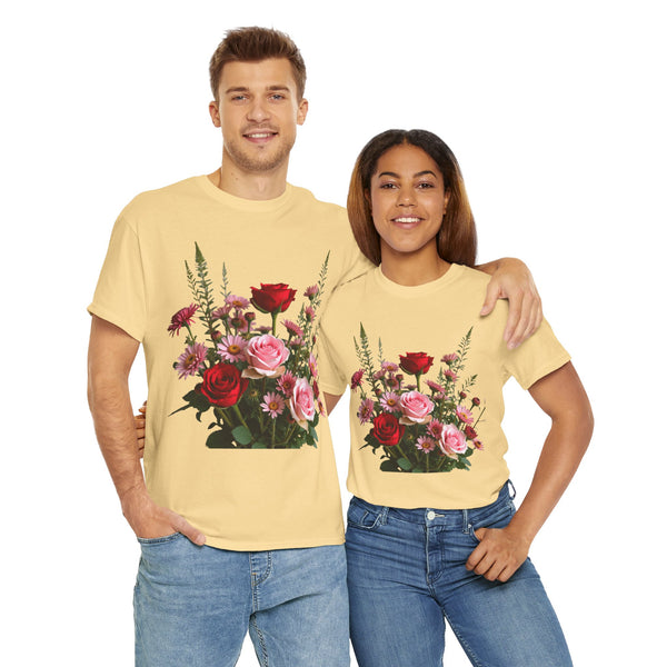 Wildflowers and Red & Pink Roses, Graphic T-Shirts for Women, Floral Shirt, Womens Short Sleeve, Ladies Graphic Tees #5132TTS