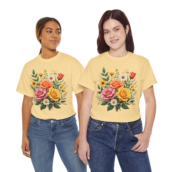 Wildflowers and Pink & Yellow Roses, Graphic T-Shirts for Women, Floral Shirt, Womens Short Sleeve, Ladies Graphic Tees #5144TTS