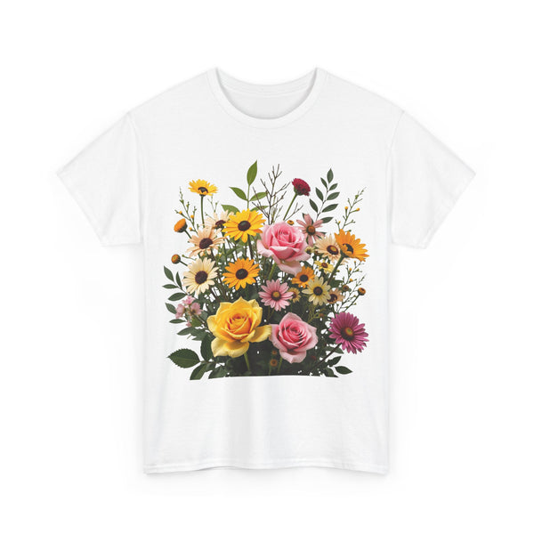 Wildflowers and Pink & Yellow Roses, Graphic T-Shirts for Women, Floral Shirt, Womens Short Sleeve, Ladies Graphic Tees #5150TTS