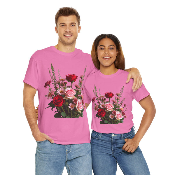 Wildflowers and Red & Pink Roses, Graphic T-Shirts for Women, Floral Shirt, Womens Short Sleeve, Ladies Graphic Tees #5132TTS