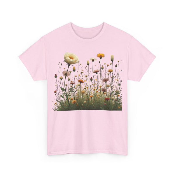 Wildflowers and White Roses, Graphic T-Shirts for Women, Floral Shirt, Womens Short Sleeve, Ladies Graphic Tees #5041TTS