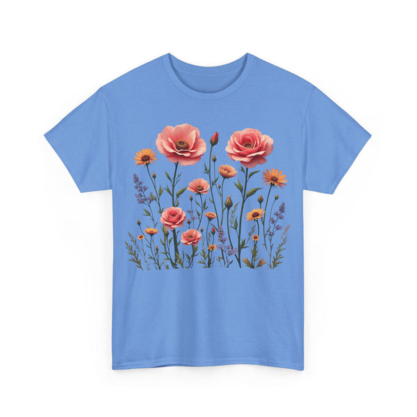Wildflowers and Pink Roses, Graphic T-Shirts for Women, Floral Shirt, Womens Short Sleeve, Ladies Graphic Tees #5015TTS