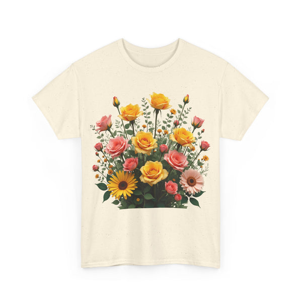 Wildflowers and Pink & Yellow Roses, Graphic T-Shirts for Women, Floral Shirt, Womens Short Sleeve, Ladies Graphic Tees #5141TTS
