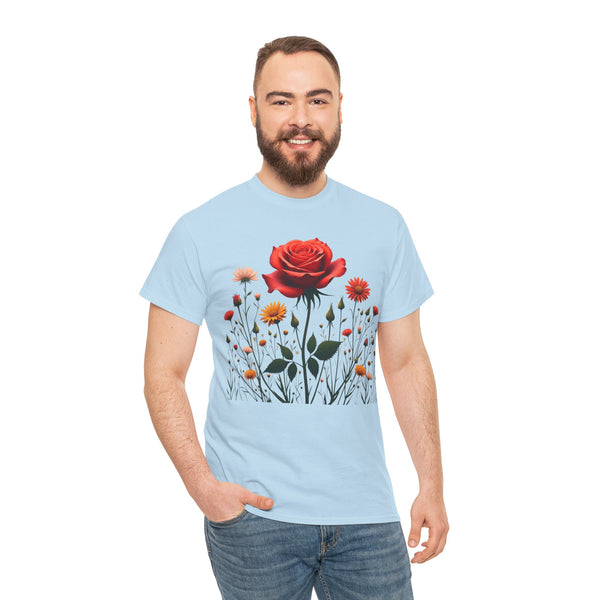 Wildflowers and a Red Rose, Graphic T-Shirts for Women, Floral Shirt, Womens Short Sleeve, Ladies Graphic Tees #5007TTS