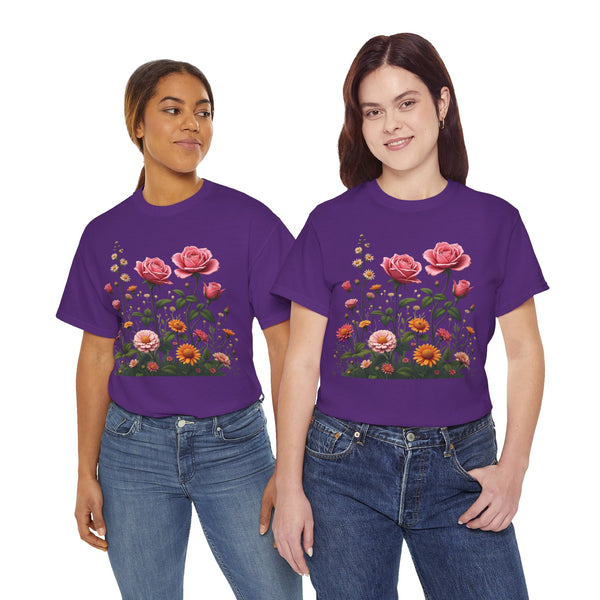 Wildflowers and Pink Roses, Graphic T-Shirts for Women, Floral Shirt, Womens Short Sleeve, Ladies Graphic Tees #5013TTS