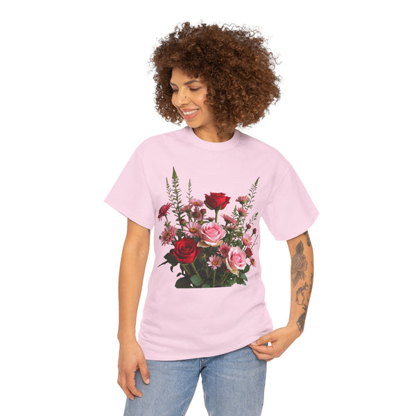Wildflowers and Red & Pink Roses, Graphic T-Shirts for Women, Floral Shirt, Womens Short Sleeve, Ladies Graphic Tees #5132TTS