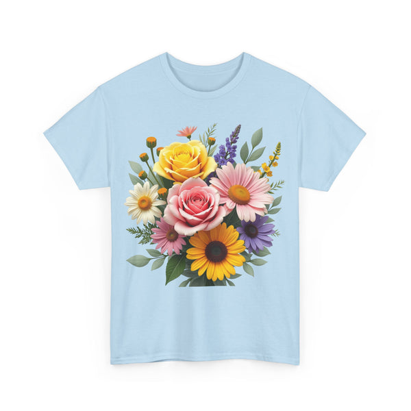 Wildflowers and Pink & Yellow Roses, Graphic T-Shirts for Women, Floral Shirt, Womens Short Sleeve, Ladies Graphic Tees #5145TTS