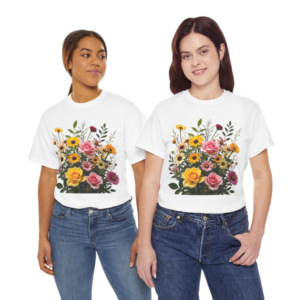 Wildflowers and Pink & Yellow Roses, Graphic T-Shirts for Women, Floral Shirt, Womens Short Sleeve, Ladies Graphic Tees #5150TTS