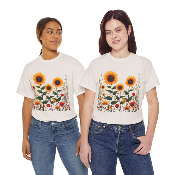 Sunflowers & Wildflowers, Graphic T-Shirts for Women, Floral Shirt, Womens Short Sleeve, Ladies Graphic Tees #5154TTS