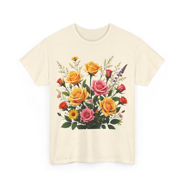 Wildflowers and Pink & Yellow Roses, Graphic T-Shirts for Women, Floral Shirt, Womens Short Sleeve, Ladies Graphic Tees #5142TTS