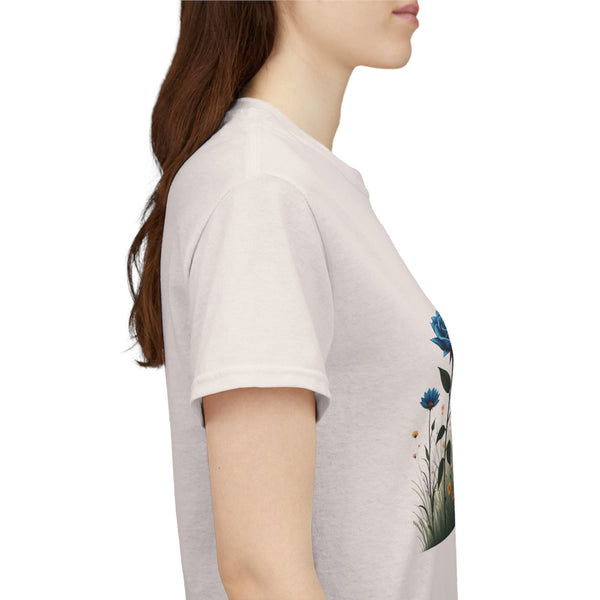 Wildflowers and Blue Roses, Graphic T-Shirts for Women, Floral Shirt, Womens Short Sleeve, Ladies Graphic Tees #5050TTS