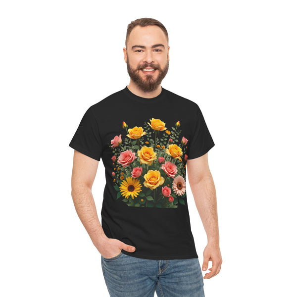 Wildflowers and Pink & Yellow Roses, Graphic T-Shirts for Women, Floral Shirt, Womens Short Sleeve, Ladies Graphic Tees #5141TTS