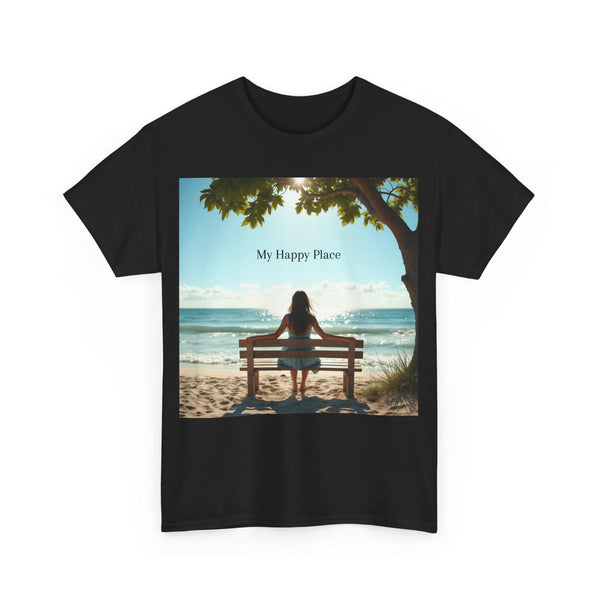 My Happy Place, Woman on Bench, Looking at Waves,  Safe Place T-Shirt, Finding My Happy Place Top, Ocean Waves,  #5003STS