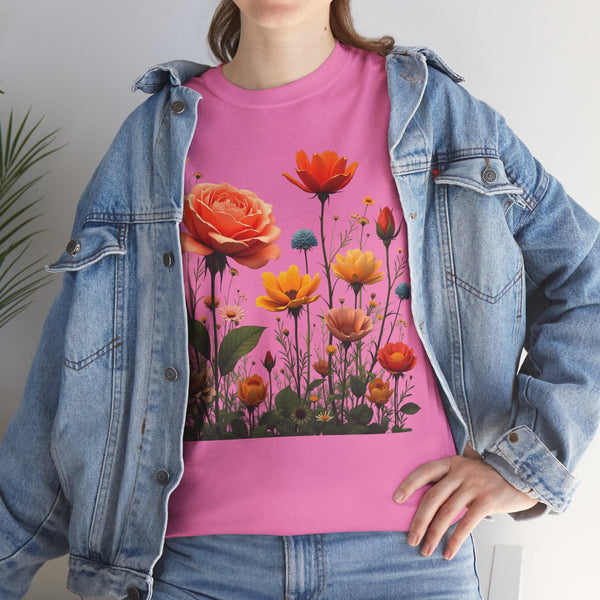 Wildflowers and Orange Roses, Graphic T-Shirts for Women, Floral Shirt, Womens Short Sleeve, Ladies Graphic Tees #5044TTS