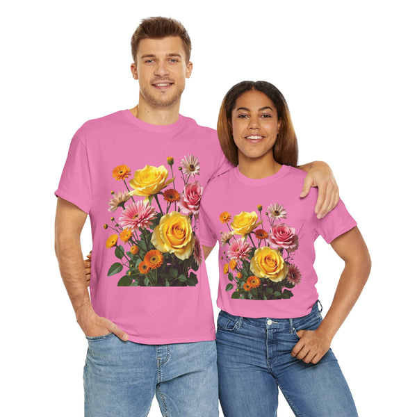 Wildflowers and Pink & Yellow Roses, Graphic T-Shirts for Women, Floral Shirt, Womens Short Sleeve, Ladies Graphic Tees #5148TTS