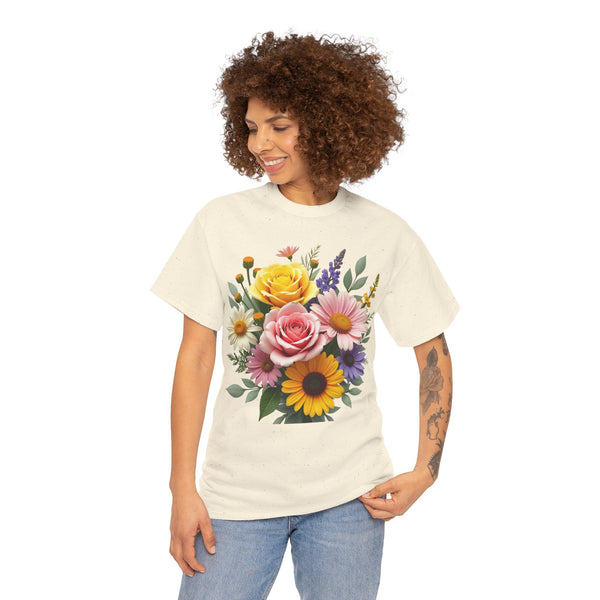 Wildflowers and Pink & Yellow Roses, Graphic T-Shirts for Women, Floral Shirt, Womens Short Sleeve, Ladies Graphic Tees #5145TTS