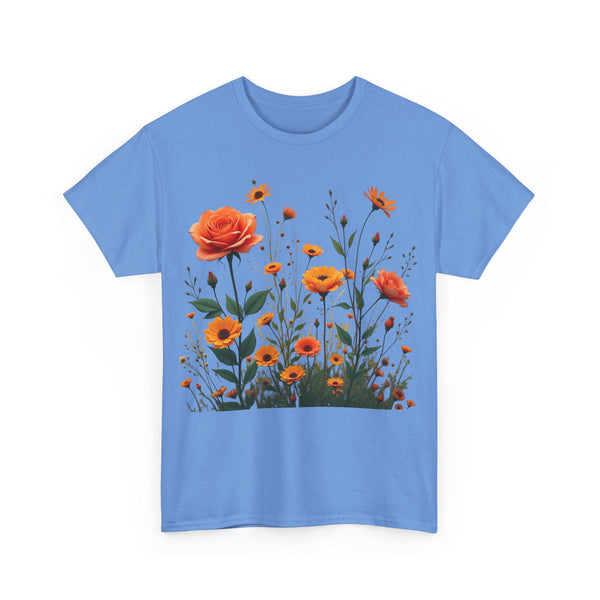 Wildflowers and Orange Roses, Graphic T-Shirts for Women, Floral Shirt, Womens Short Sleeve, Ladies Graphic Tees #5046TTS