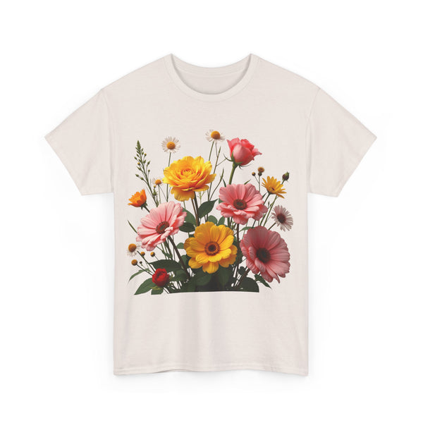Wildflowers and Pink & Yellow Roses, Graphic T-Shirts for Women, Floral Shirt, Womens Short Sleeve, Ladies Graphic Tees #5147TTS