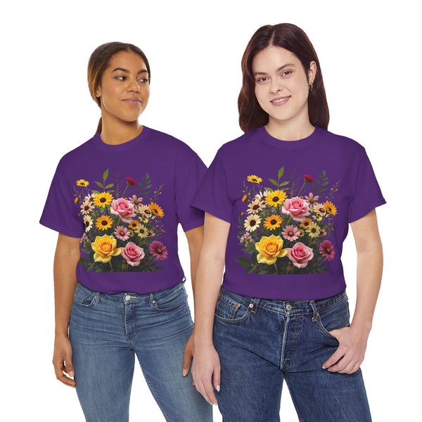 Wildflowers and Pink & Yellow Roses, Graphic T-Shirts for Women, Floral Shirt, Womens Short Sleeve, Ladies Graphic Tees #5150TTS