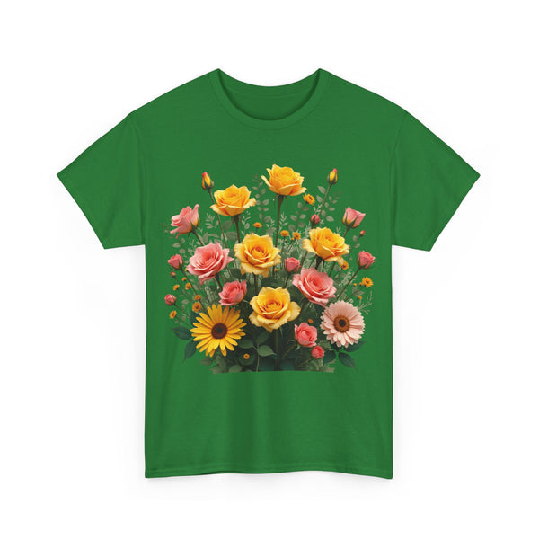 Wildflowers and Pink & Yellow Roses, Graphic T-Shirts for Women, Floral Shirt, Womens Short Sleeve, Ladies Graphic Tees #5141TTS