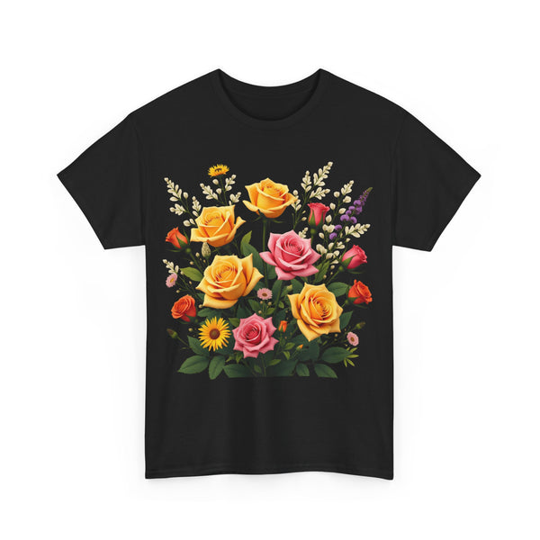 Wildflowers and Pink & Yellow Roses, Graphic T-Shirts for Women, Floral Shirt, Womens Short Sleeve, Ladies Graphic Tees #5142TTS