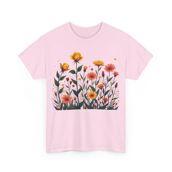 Wildflowers and Yellow Roses, Graphic T-Shirts for Women, Floral Shirt, Womens Short Sleeve, Ladies Graphic Tees #5026TTS