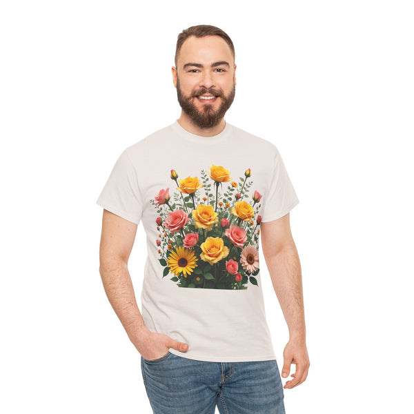 Wildflowers and Pink & Yellow Roses, Graphic T-Shirts for Women, Floral Shirt, Womens Short Sleeve, Ladies Graphic Tees #5141TTS
