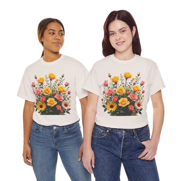 Wildflowers and Pink & Yellow Roses, Graphic T-Shirts for Women, Floral Shirt, Womens Short Sleeve, Ladies Graphic Tees #5141TTS