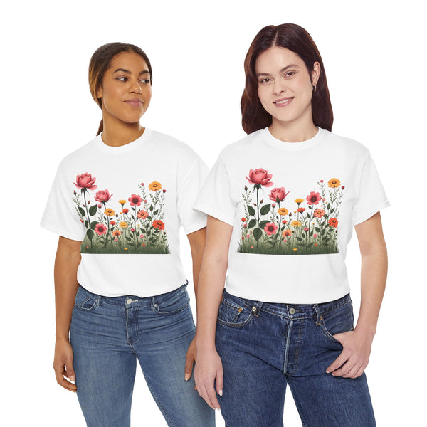 Wildflowers and Pink Roses, Graphic T-Shirts for Women, Floral Shirt, Womens Short Sleeve, Ladies Graphic Tees #5020TTS