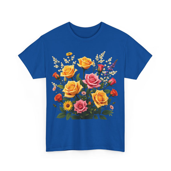 Wildflowers and Pink & Yellow Roses, Graphic T-Shirts for Women, Floral Shirt, Womens Short Sleeve, Ladies Graphic Tees #5142TTS