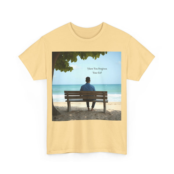 Have You Forgiven Your Ex?  Man on Bench Looking at Waves, Forgiving T-Shirt, Forgiveness, Relationship Healing Top #5005STS