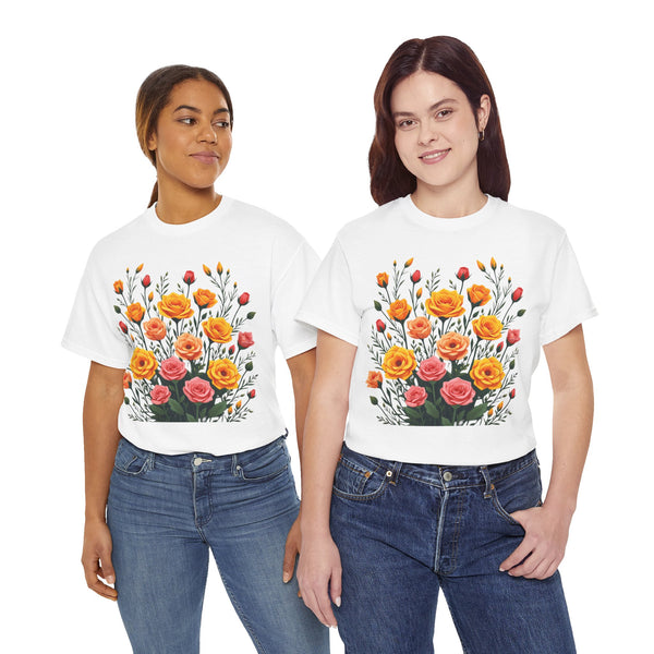 Wildflowers and Pink & Yellow Roses, Graphic T-Shirts for Women, Floral Shirt, Womens Short Sleeve, Ladies Graphic Tees #5140TTS