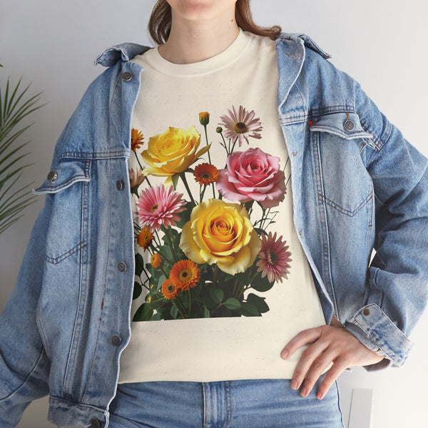 Wildflowers and Pink & Yellow Roses, Graphic T-Shirts for Women, Floral Shirt, Womens Short Sleeve, Ladies Graphic Tees #5148TTS