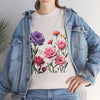 Wildflowers and Pink/Violet Roses, Graphic T-Shirts for Women, Floral Shirt, Womens Short Sleeve, Ladies Graphic Tees #5100TTS