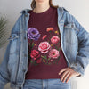 Wildflowers and Pink/Violet Roses, Graphic T-Shirts for Women, Floral Shirt, Womens Short Sleeve, Ladies Graphic Tees #5100TTS